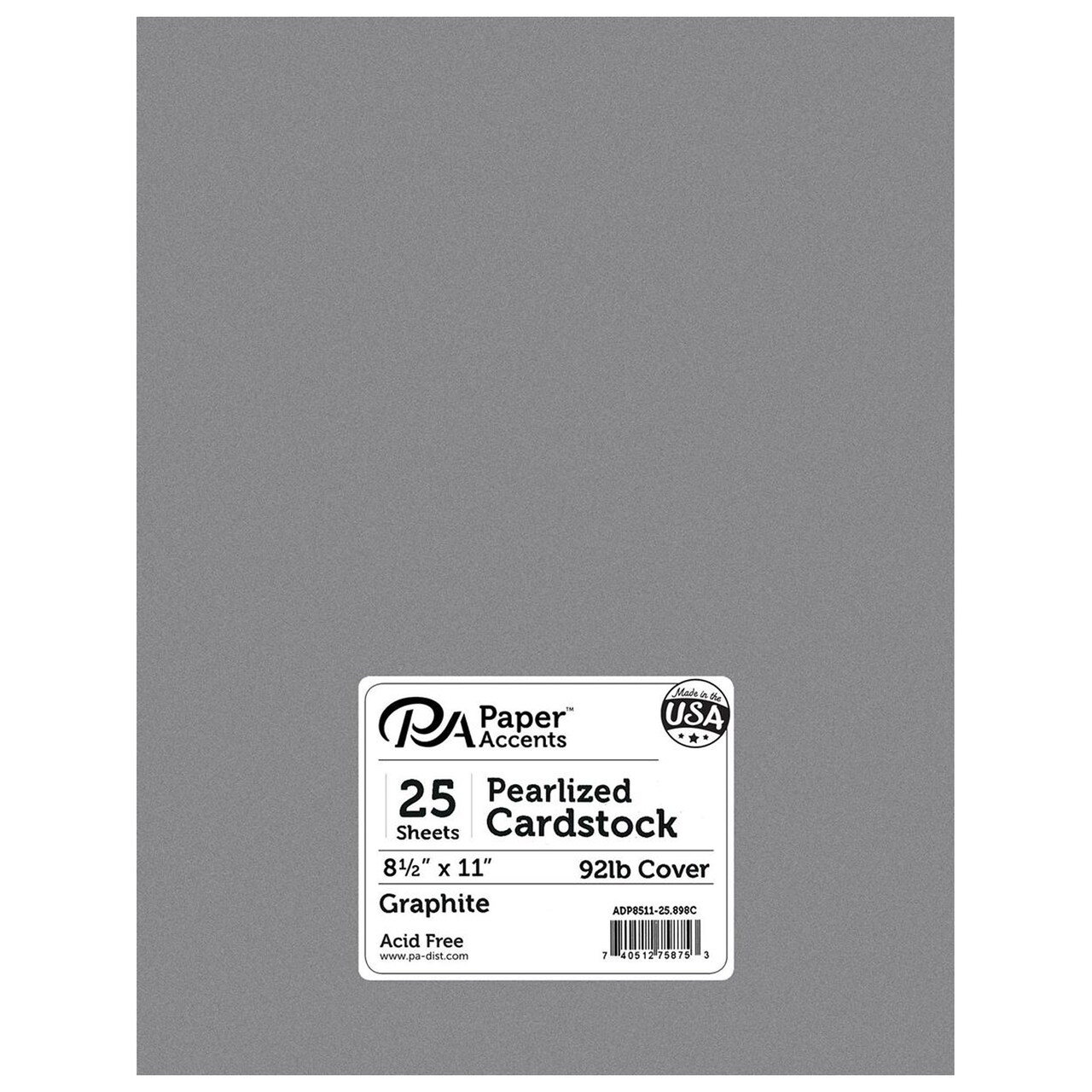 PA Paper Accents Pearlized Cardstock 8.5" x 11" Graphite, 92lb colored cardstock paper for card making, scrapbooking, printing, quilling and crafts, 25 piece pack